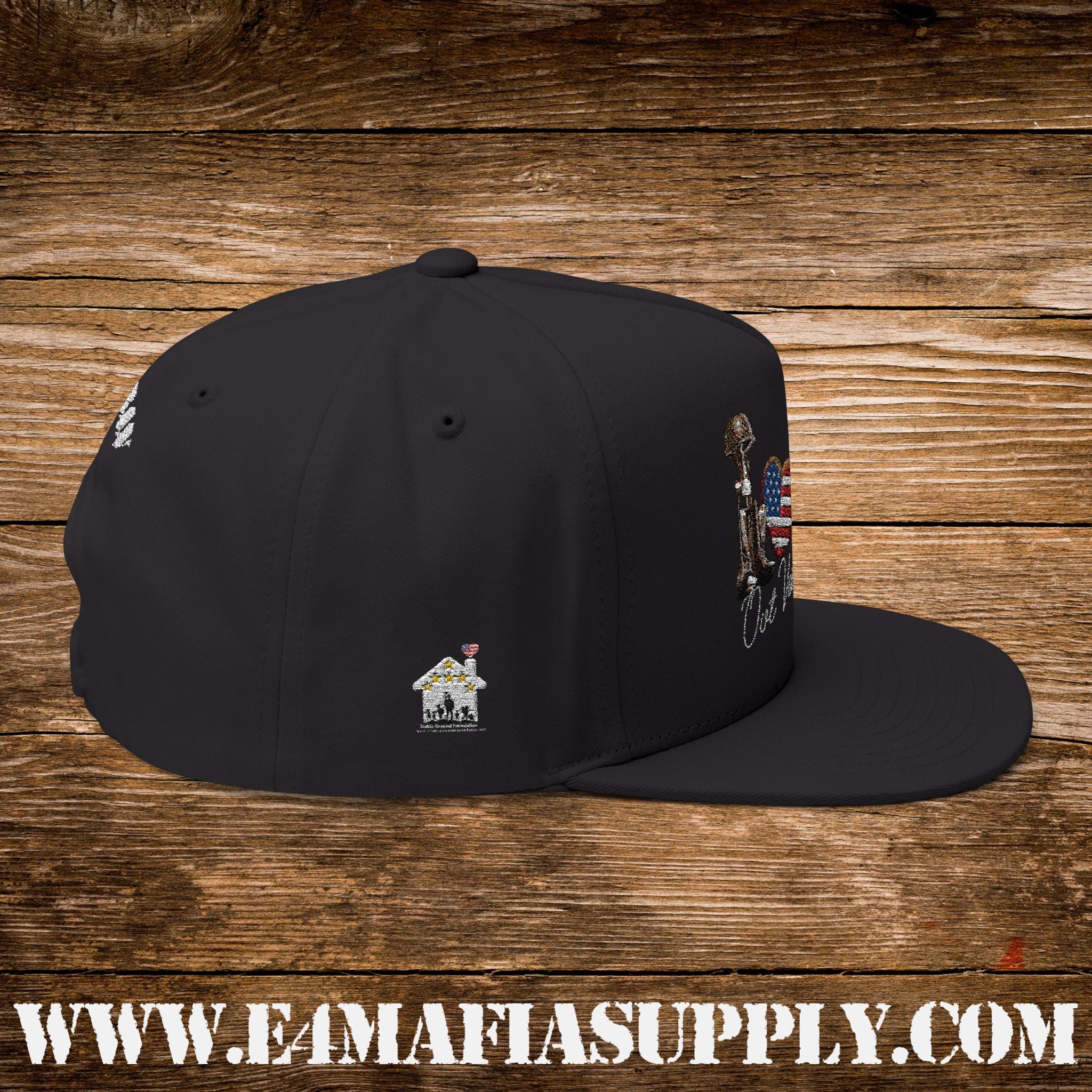 Patriotic “Love Our Veterans” Flat Bill Cap with American Flag Heart Design