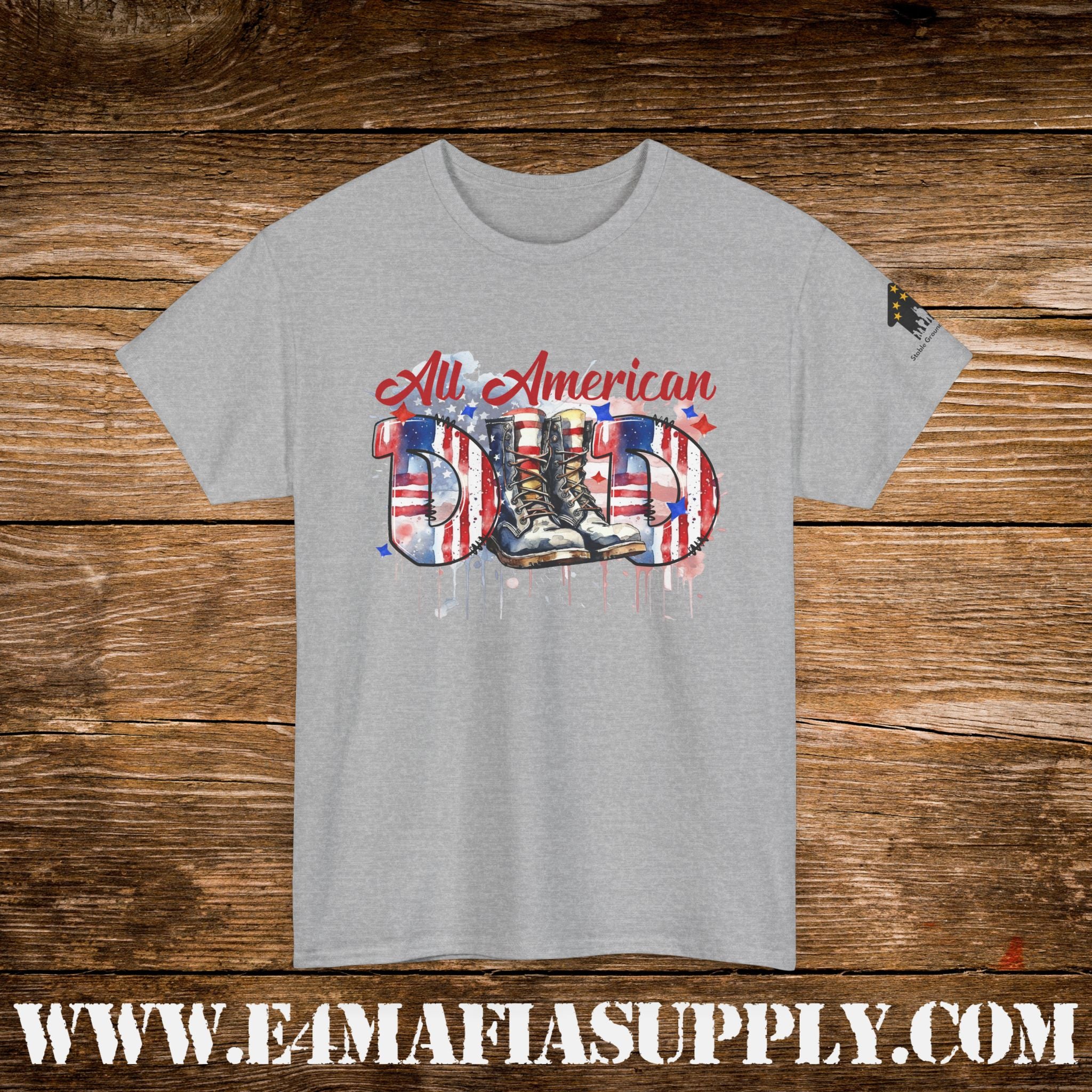 “All American Dad” – Patriotic Flag & Combat Boots T-Shirt