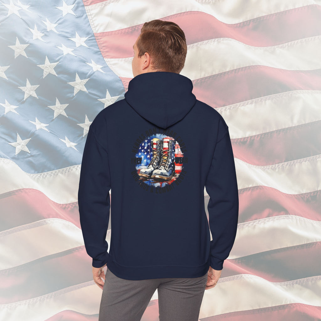 “Heroes Don’t Wear Capes – They Wear Dog Tags & Combat Boots” Patriotic Veteran Sleeve Hoodie