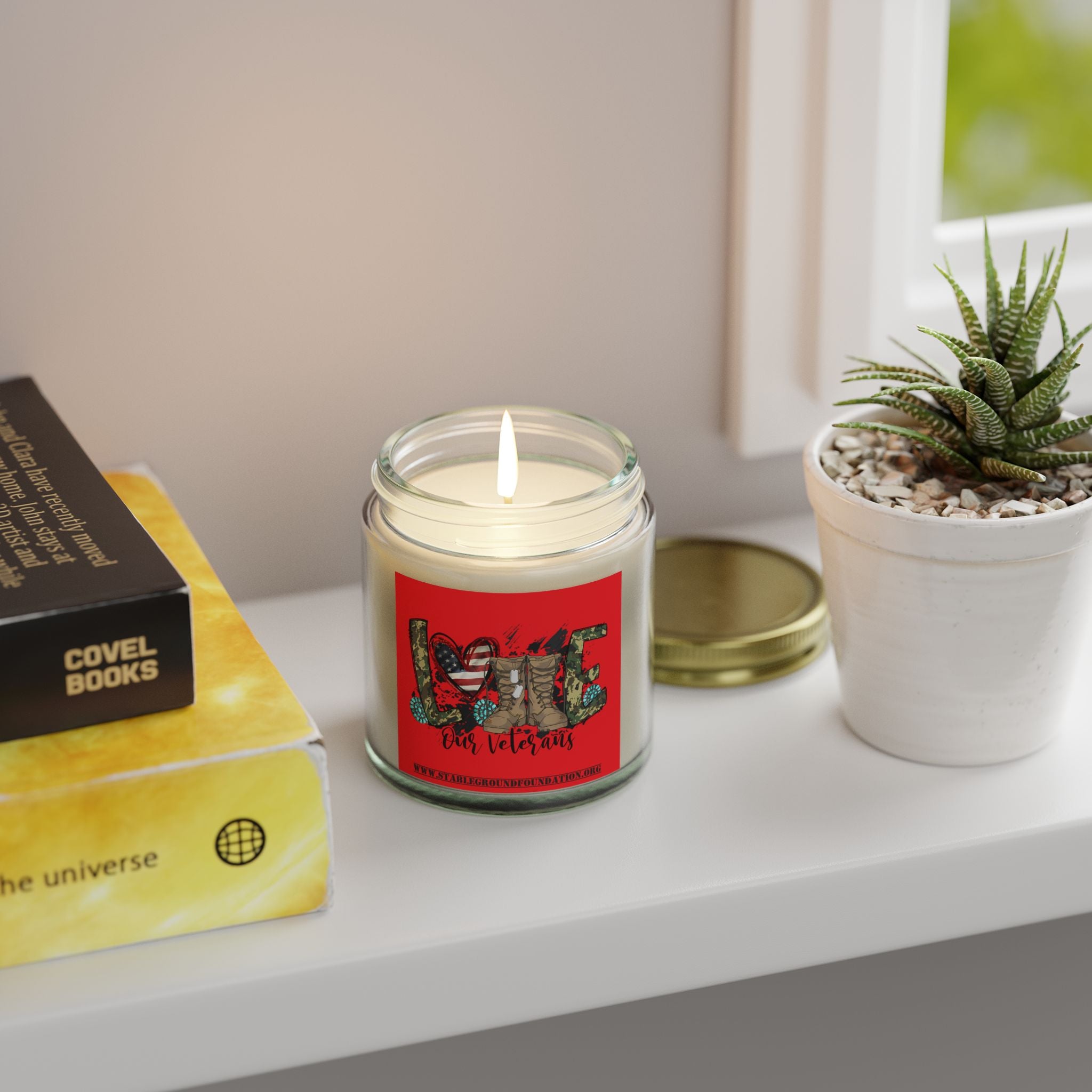 Love Our Veterans Candle – Red Military Boots Candle Supporting Our Heroes