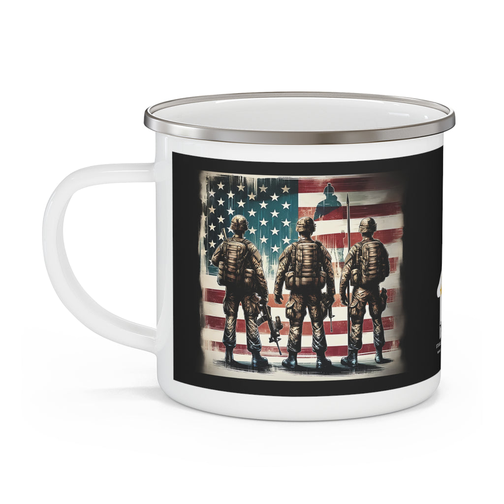 Three Soldiers Coffee Cup – Patriotic Brotherhood Tribute Enamel Cup