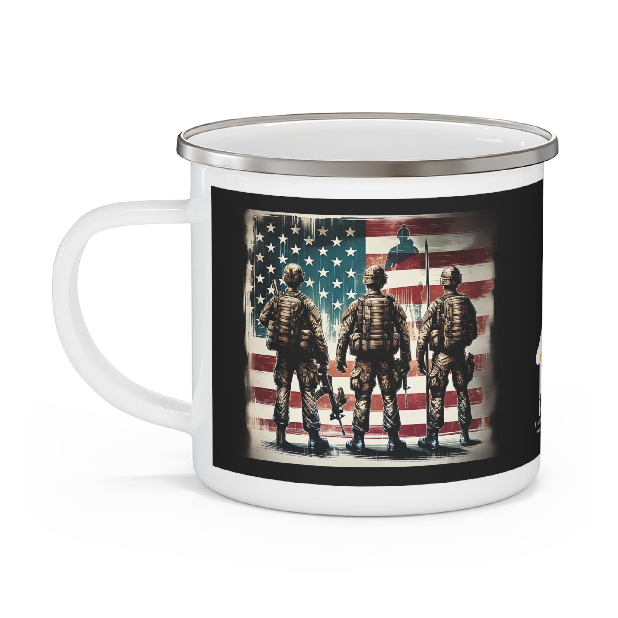 Three Soldiers Coffee Cup – Patriotic Brotherhood Tribute Enamel Cup