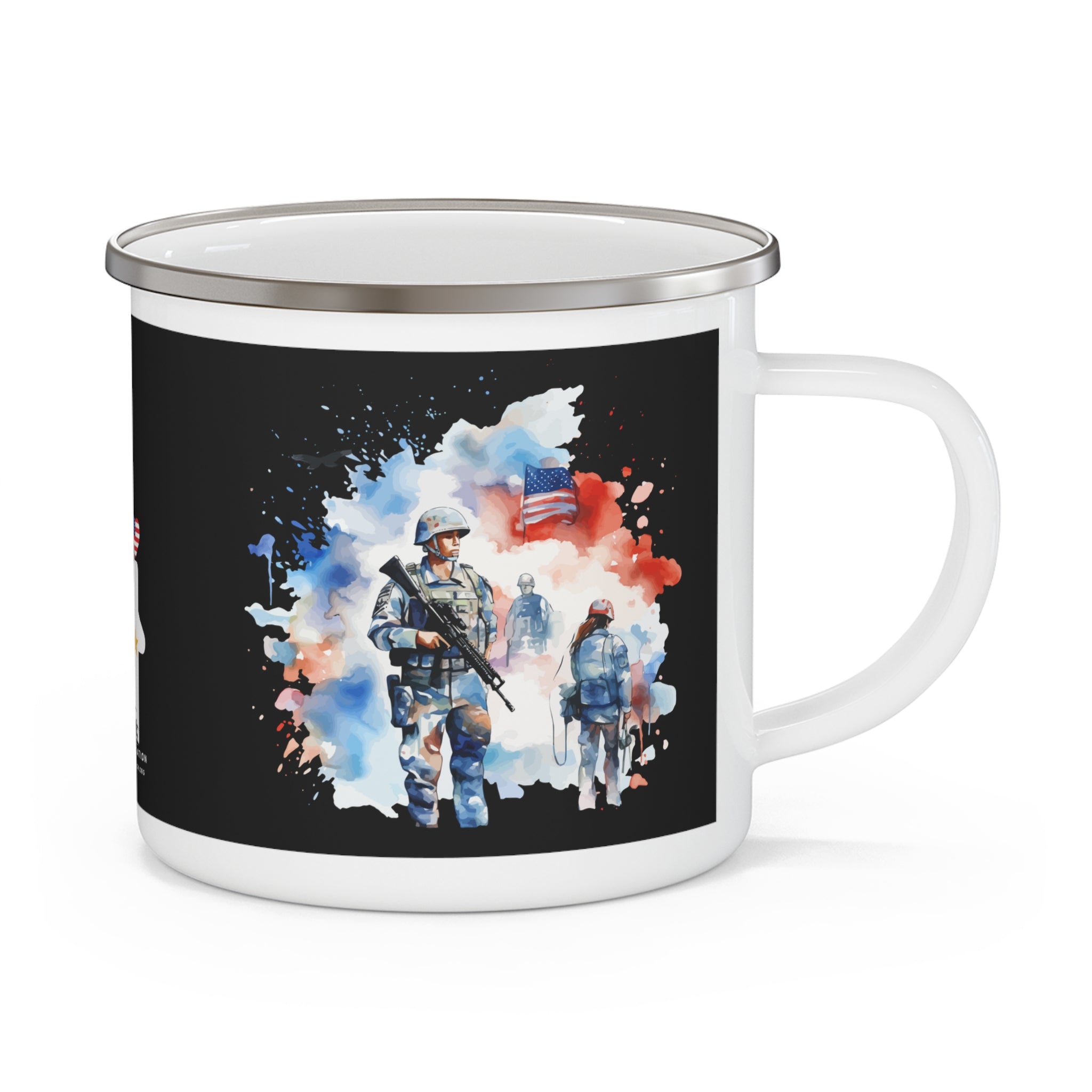 Watercolor Soldiers Coffee Cup – Patriotic Red, White & Blue Tribute Cup