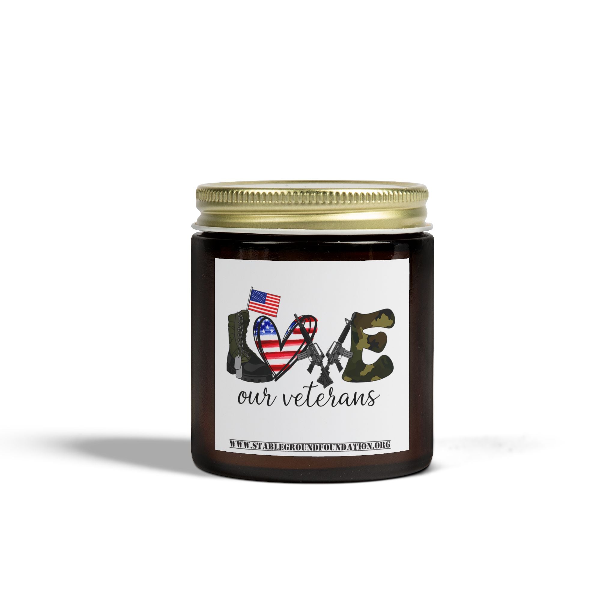 Love Our Veterans Candle – Simple Camo Patriotic Candle Honoring Heroes