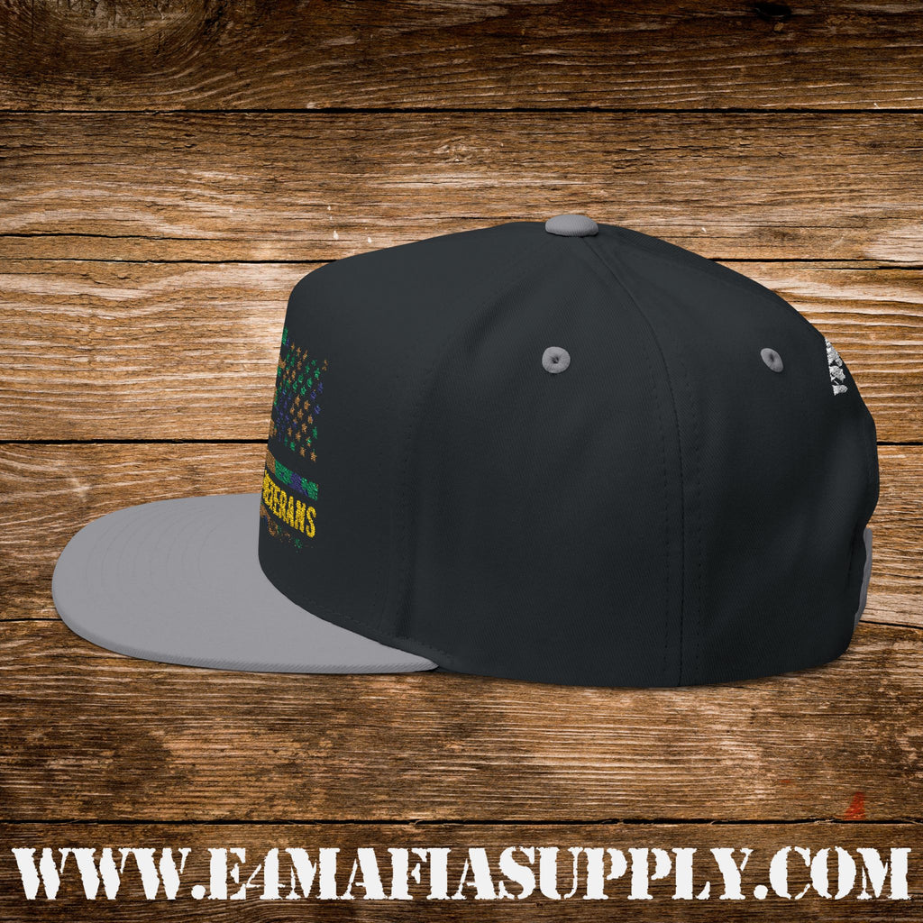 Patriotic “Thank You Veterans” Flat Bill Cap with American Flag Embroidery