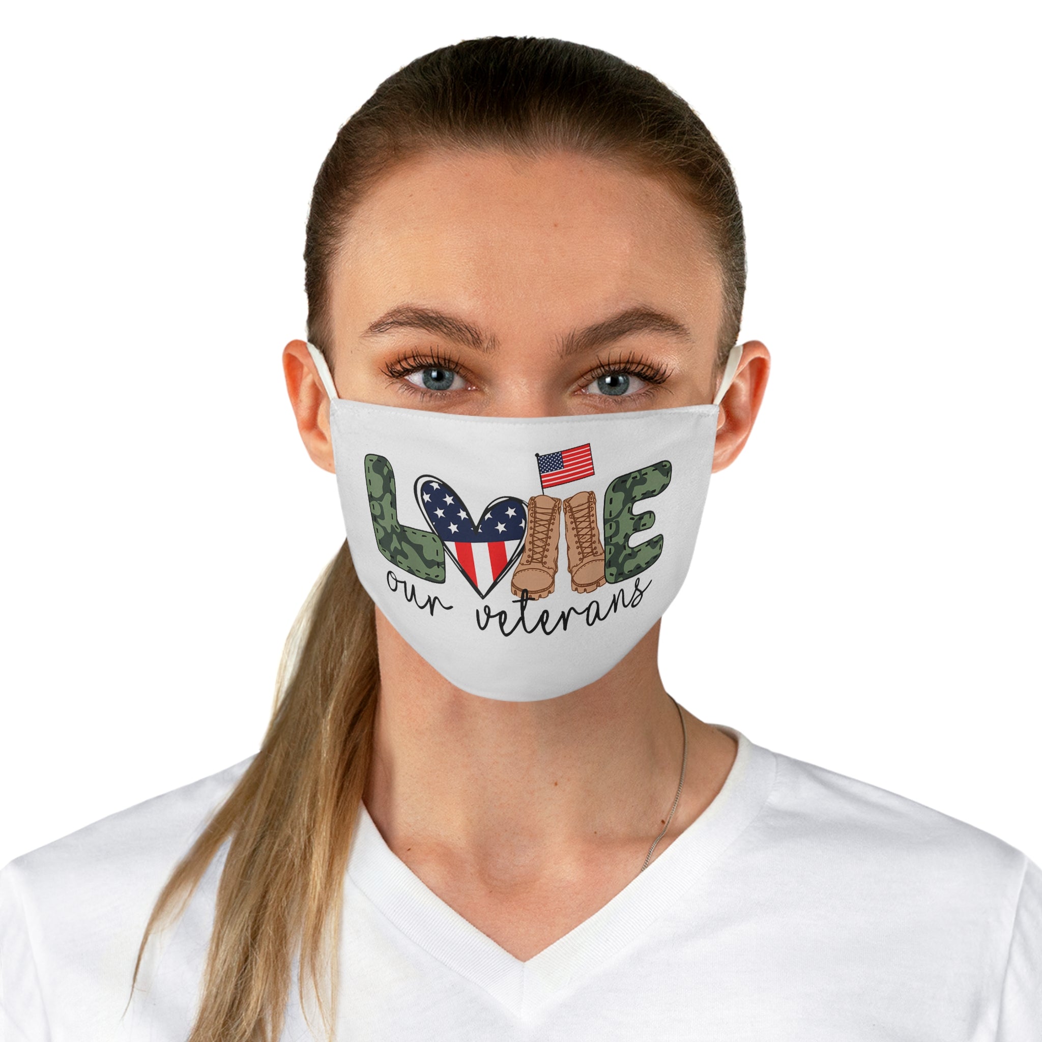 Love Our Veterans – Camo Boots & Flag Heart Face Mask