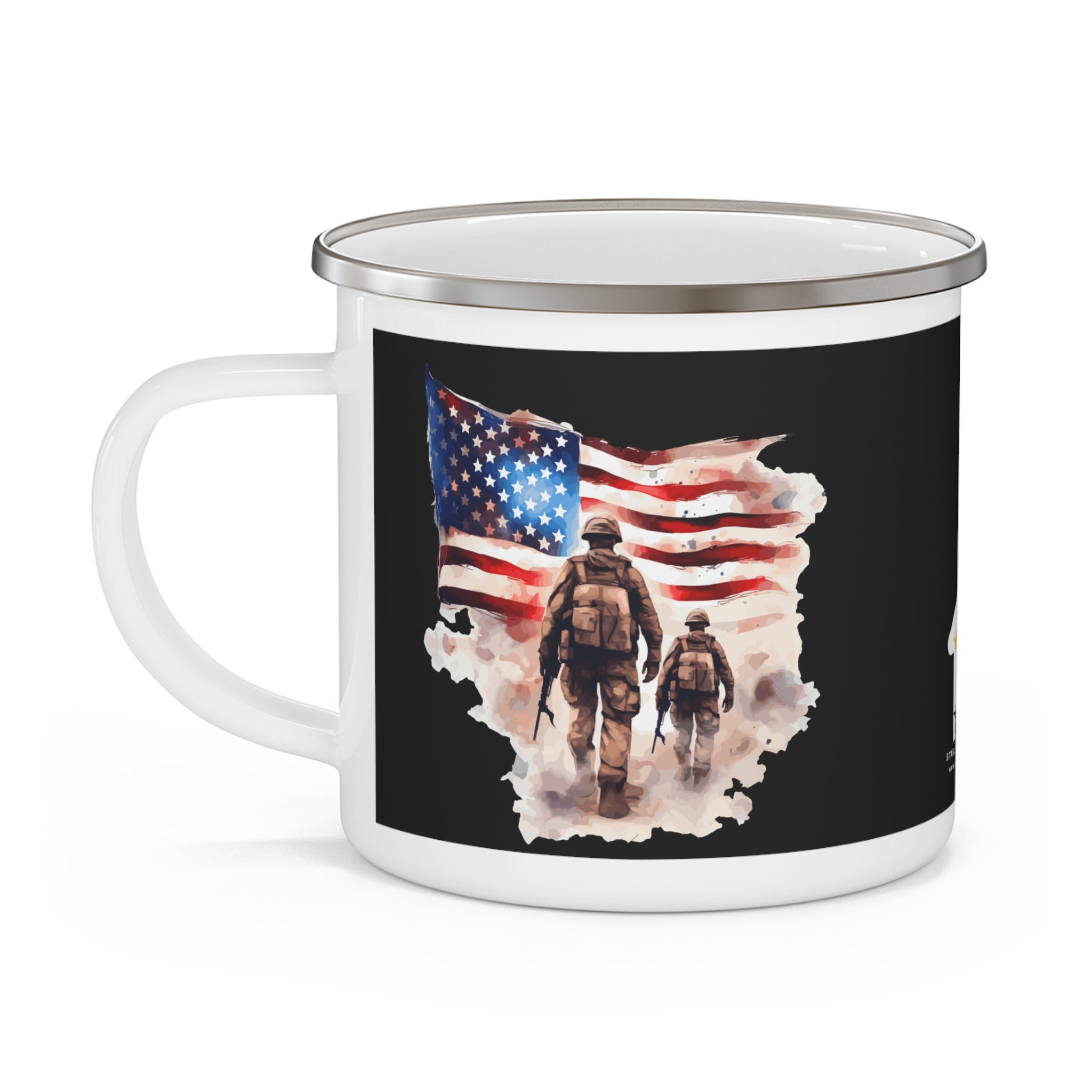 Two Soldiers Coffee Cup – Patriotic Brothers in Arms Tribute Enamel Cup