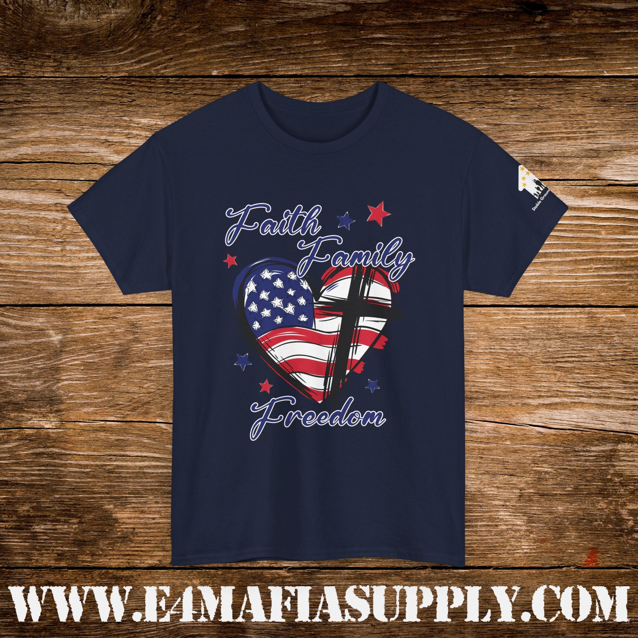 “Faith, Family, Freedom” – Patriotic American Flag & Cross T-Shirt