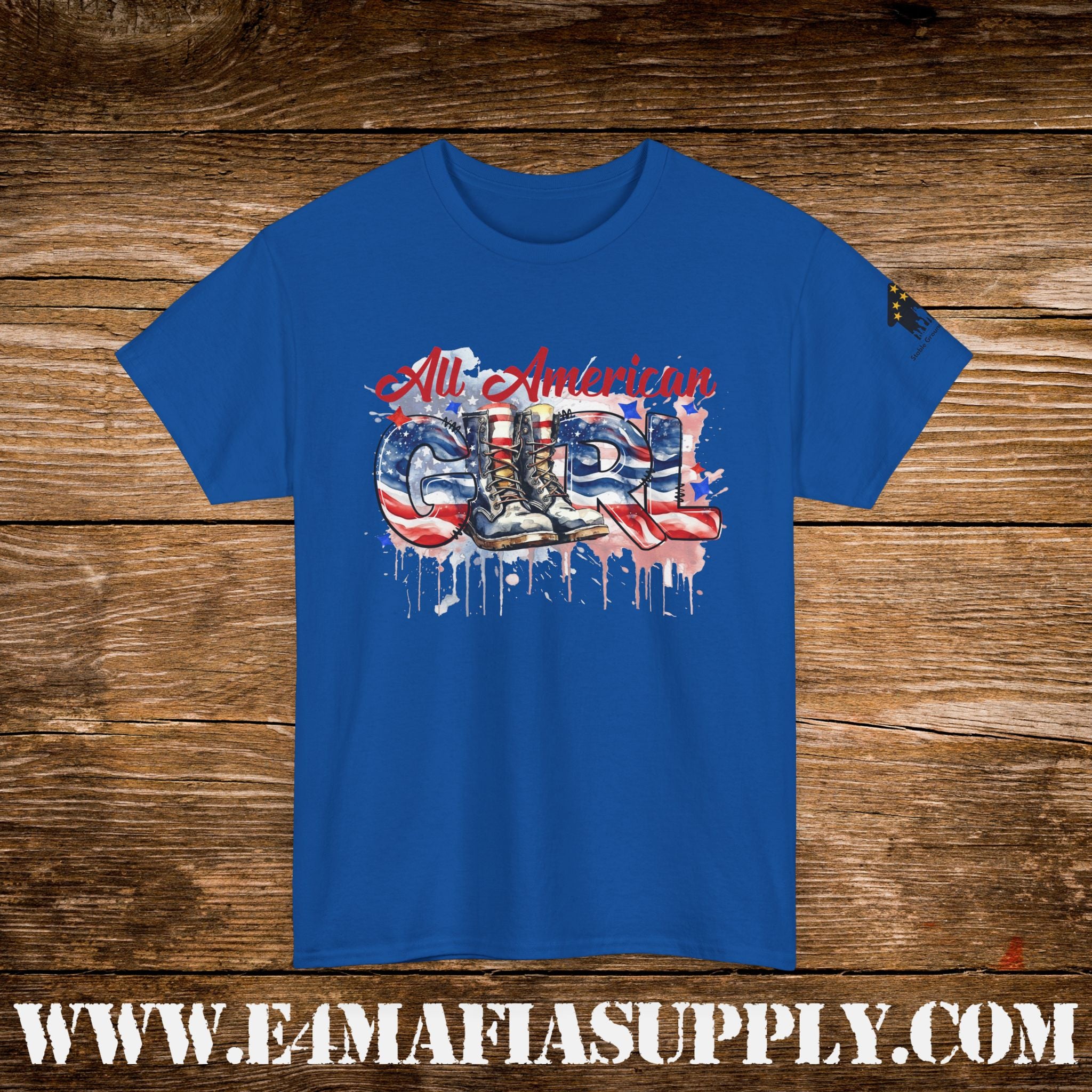 “All American Girl” – Patriotic Flag & Combat Boots T-Shirt
