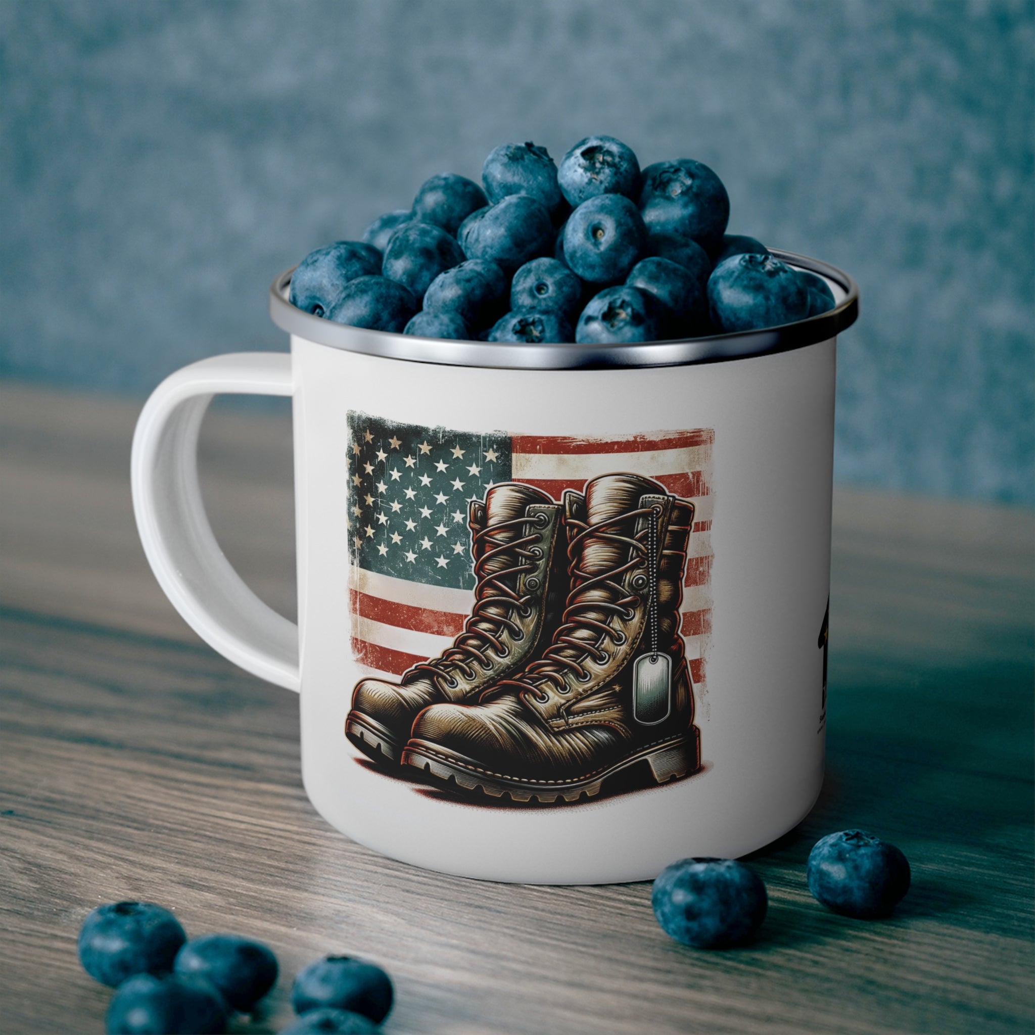 White Combat Boots Coffee Cup – Patriotic Military Tribute Enamel Cup