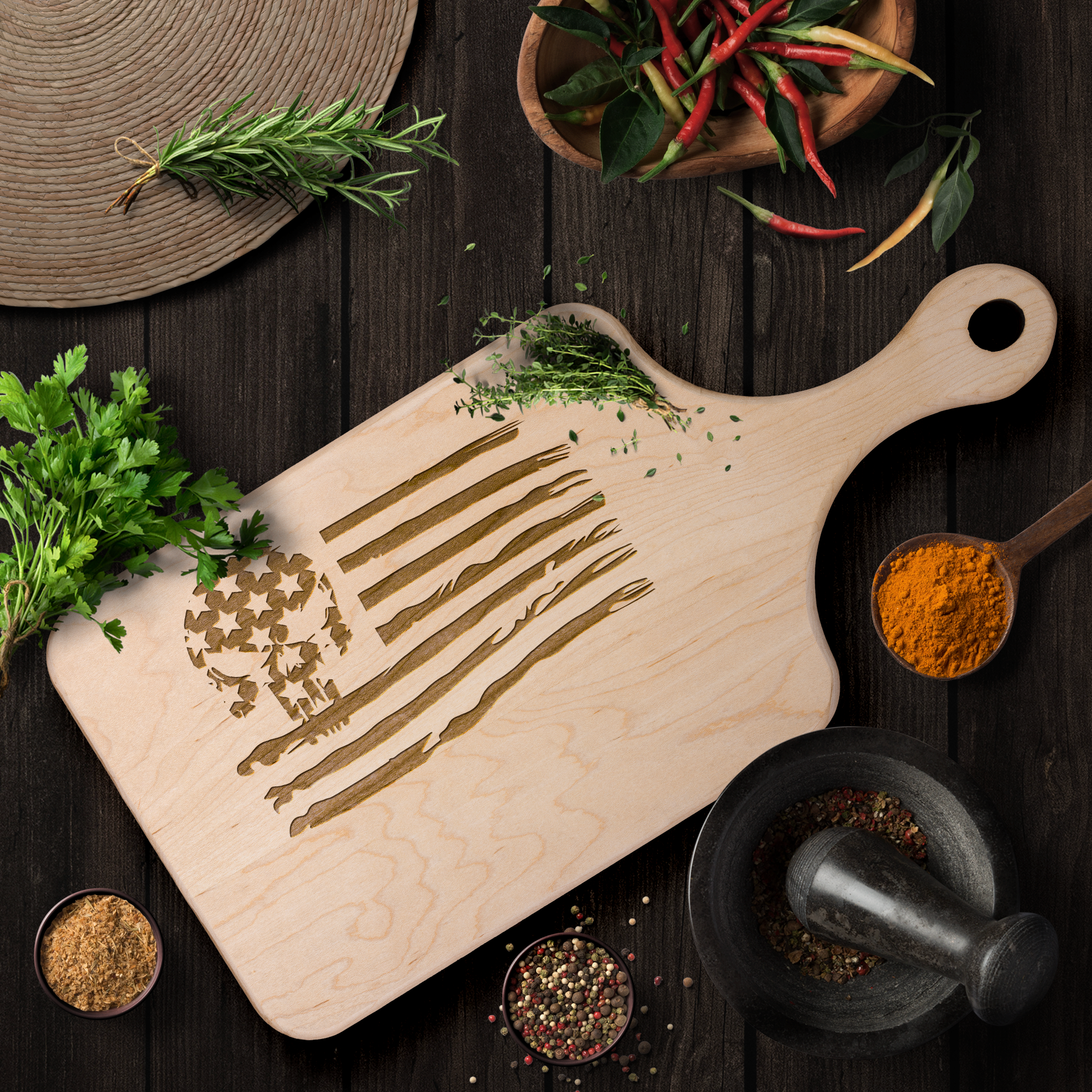 Punisher_Veteran_Cutting_Board__Ameri_Light_Handle_Horizontal_Lifestyle_Mockup.png