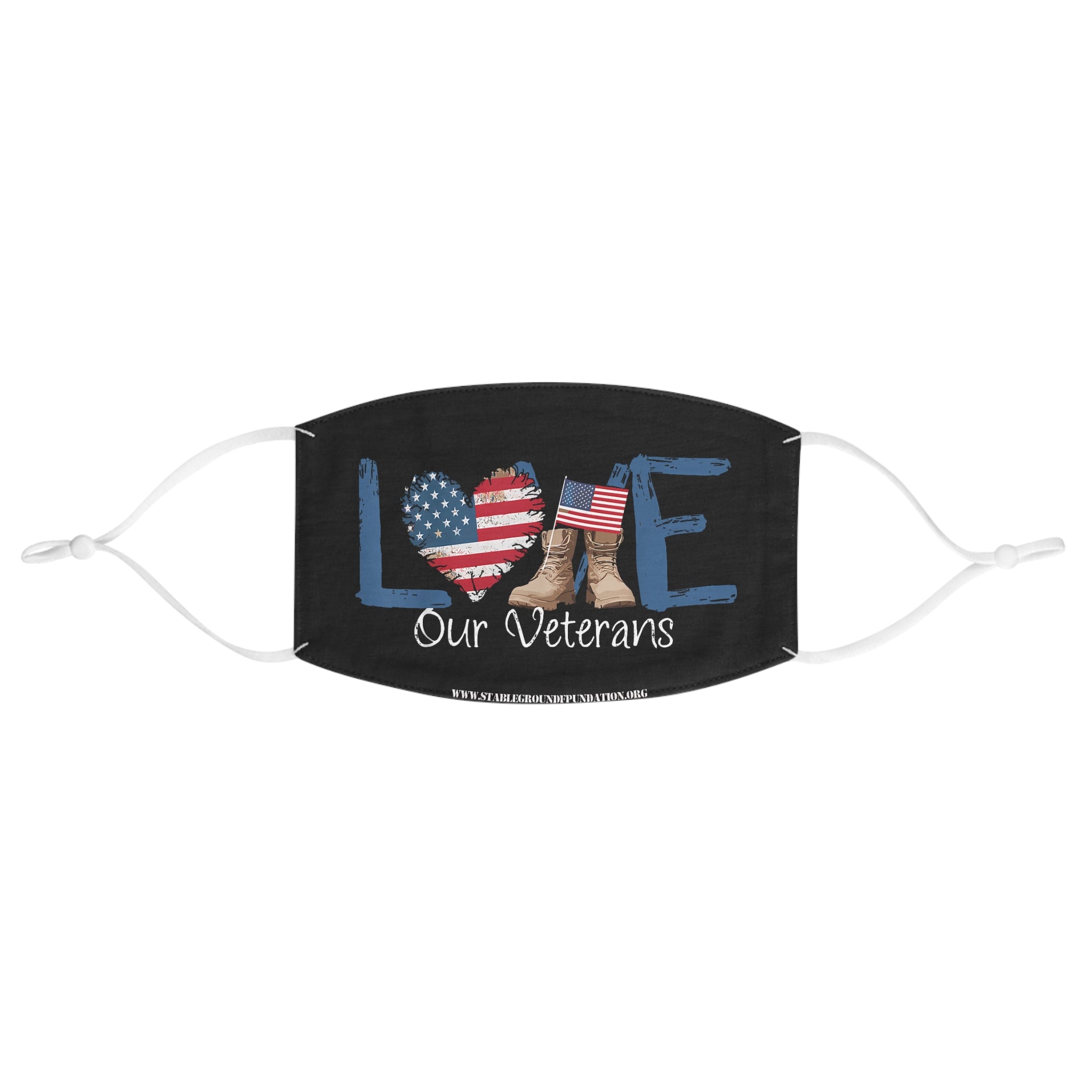 Love Our Veterans – American Flag Heart & Boots Face Mask