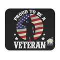 Mouse pad featuring silhouette of saluting soldier with American flag background and text Proud to Be a Veteran.