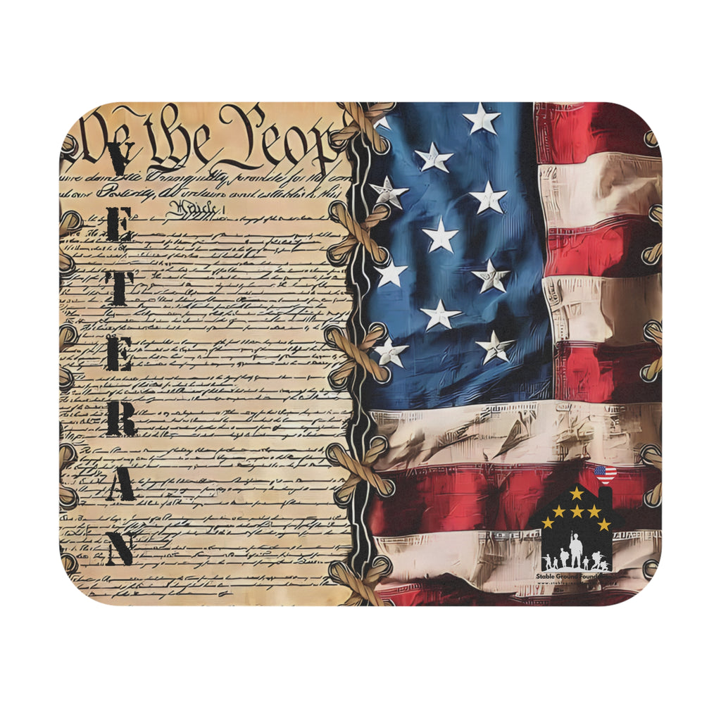Veteran mouse pad featuring the U.S. Constitution and American flag stitched together.