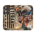 Veteran mouse pad with bald eagle, American flag, combat boots, and rifle memorial design.